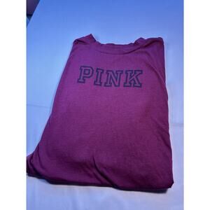 PINK Burgundy Graphic Logo Long Sleeve Women's Crew Neck T-Shirt Regular